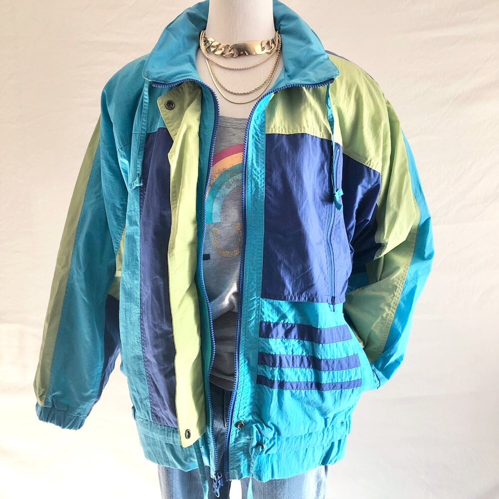 Vintage Color Block Thick Windbreaker Coat Size M
